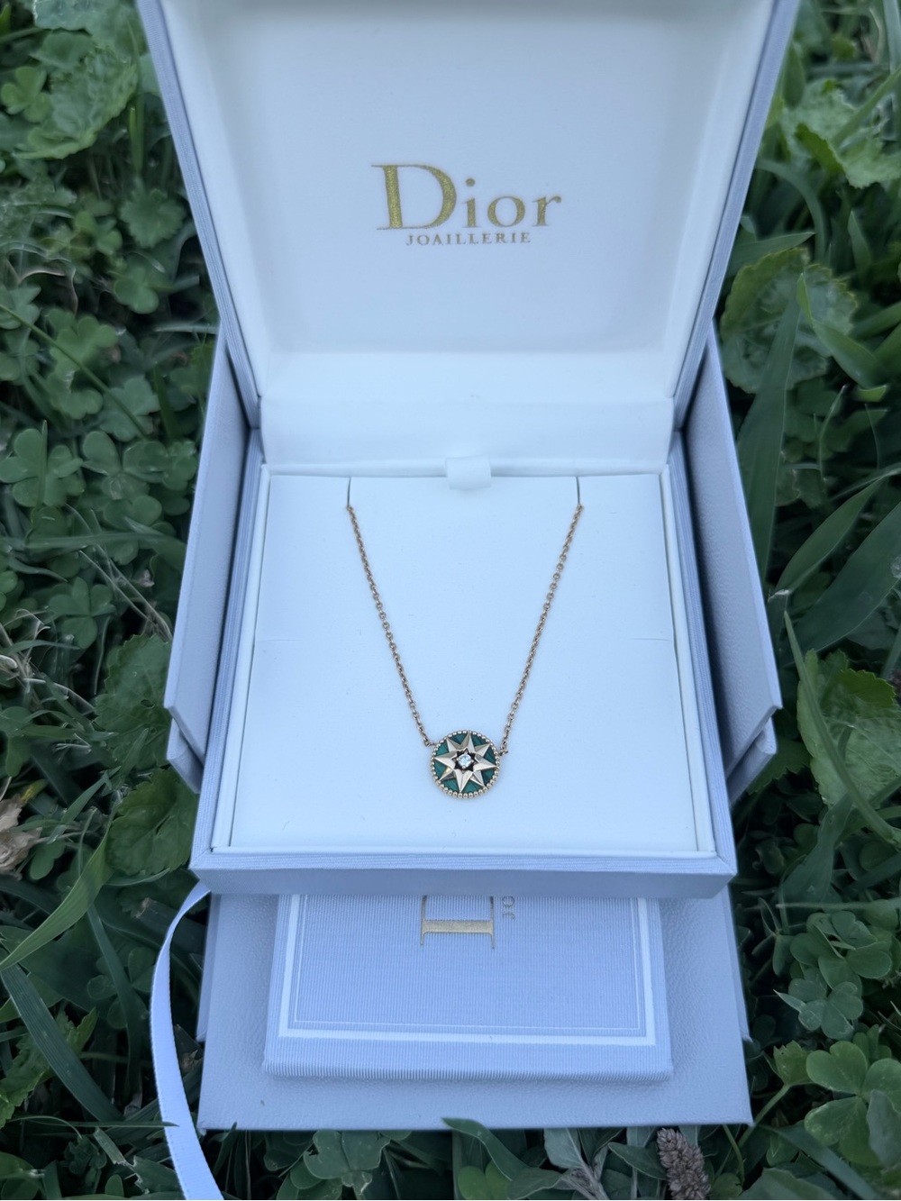 Dior Gold Necklace with Green Star Compass Pendant